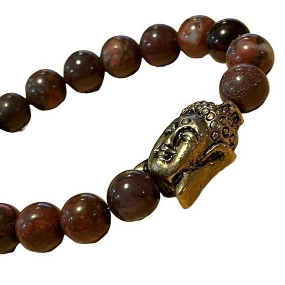 Costume Purple Aventurine Stones Beaded Stretchable Bracelet with Buddha Face - Picture 5 of 10